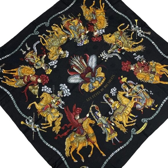 HERMES Carre 90 - Black Dark yellow Multi Scarf 378-051425 - Picture 1 of 3